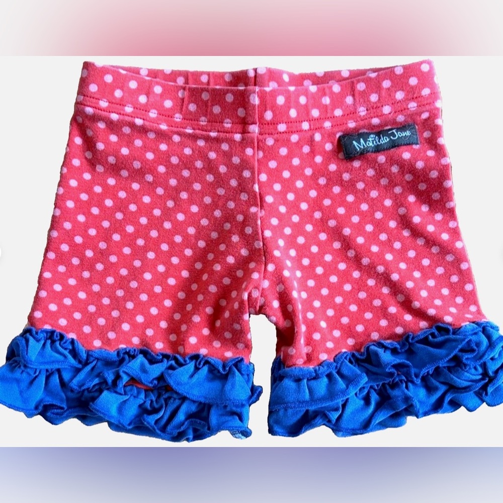 Matilda Jane Ruffle Shorts Girls Size 2 Red Polka Dot Blue Boutique Shorties